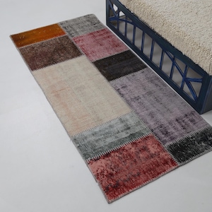 70 x 150 cm vintage patchworkmatta flerfärgad turkisk handgjord områdesmatta