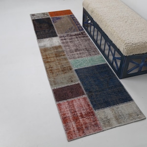 7,3 x 2,1 m Vintage patchworkmatta, handgjord turkisk löparmatta, flerfärgad