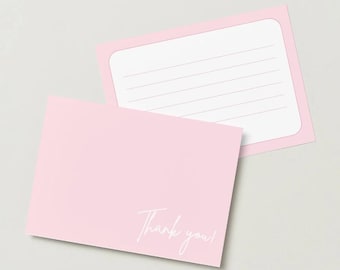 ピンクのサンキューカードテンプレート、横長のサンキューカード、編集可能なCanvaインスタントダウンロード