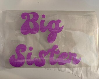 Big Sister iron -on heat transfer vinyl in light purple glitter