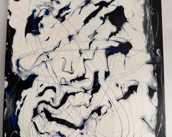 11 x 14インチ キャンバスにアクリル絵具を流し込んだ作品「Lost in Space」