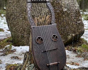 Lira Kravik: Lira norueguesa artesanal, 7 cordas de nylon, madeira de amieiro, instrumento folclórico nórdico medieval