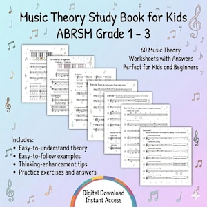 60 Music Theory Worksheets for Kids - ABRSM Exam Practice - Exercises with Answers - Kids Beginner - Printable PDF Download