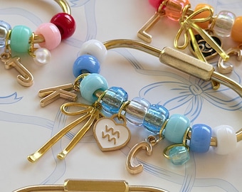 Customizable Carabiner Keychain | Brass Beads, Letter Charms, Fandom Accessory