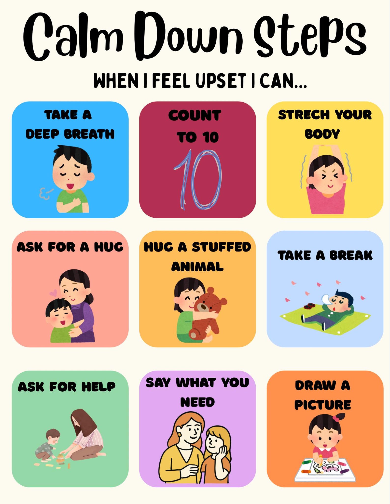 Calm Down Chart Printable for Kids | Toddler & Preschool Emotional ...