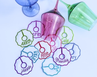 Gepersonaliseerde geborduurde wijnglaslabels • Aangepaste drankmarkeringen • Decoratie bruidsdouche