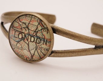 Map bracelet custom vintage maps. Anywhere in the world. Personalized