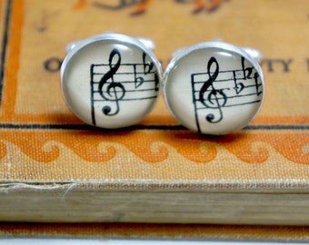 Vintage sheet music note cufflinks- treble clef