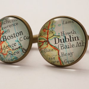 Map cufflinks custom vintage maps. Select two locations. Anywhere in the world. Wedding cufflinks Groom. best man. groomsmen. personalized image 1