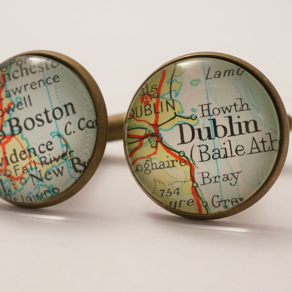 Map cufflinks custom vintage maps. Select two locations. Anywhere in the world.  Wedding cufflinks Groom. best man. groomsmen. personalized