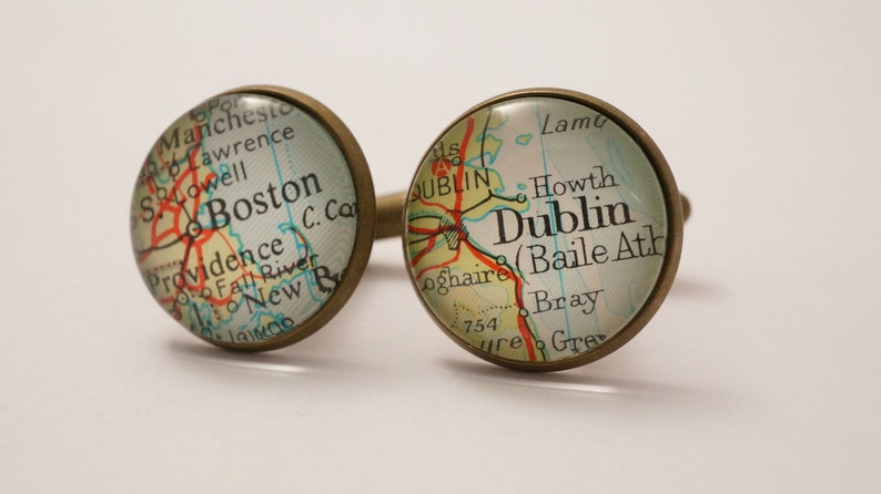Map cufflinks custom vintage maps. Select two locations. Anywhere in the world. Wedding cufflinks Groom. best man. groomsmen. personalized image 1