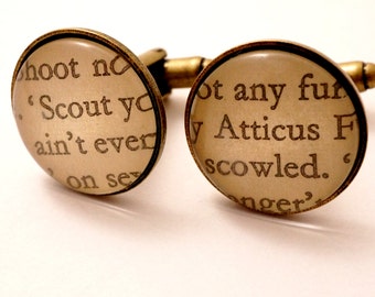 Bronze plated to kill a mockingbird cufflinks Scout and Atticus Finch