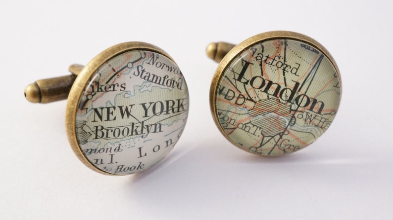 Map cufflinks custom vintage maps. Select two locations. Anywhere in the world. Wedding cufflinks Groom. best man. groomsmen. personalized image 2