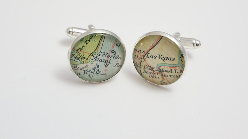 Map cufflinks custom vintage maps. Select two locations. Anywhere in the world. Wedding cufflinks. Groom. best man. groomsmen. personalised image 1