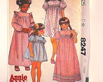 Jahrgang 1982 McCall's 8247 Annie Nachthemd Schnittmuster UNCUT Fabrik gefaltete Größe Mädchen Pyjama Kostüm