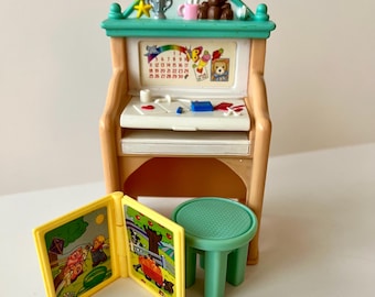 Vintage Fisher Price Loving Family Desk Stool with Fold-Open Farm Book