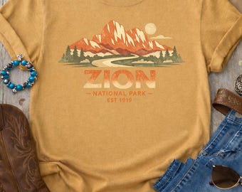 Zion National Park Vintage Mountain Landscape Graphic Tee | Comfort Colors Outdoor Adventure Shirt