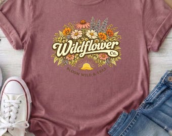 Boho Wildblumen Vintage T-Shirt | Retro Blumen Grafik T-Shirt | Floraler Komfort Farben Stil