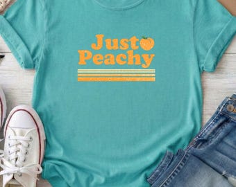 Retro Just Peachy T-Shirt | Handgefärbtes Sommer Shirt aus Baumwolle