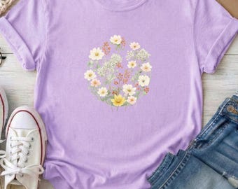 Vintage Wildflower Kreis Tee | Garment-Dyed Pastell Blumen T-Shirt