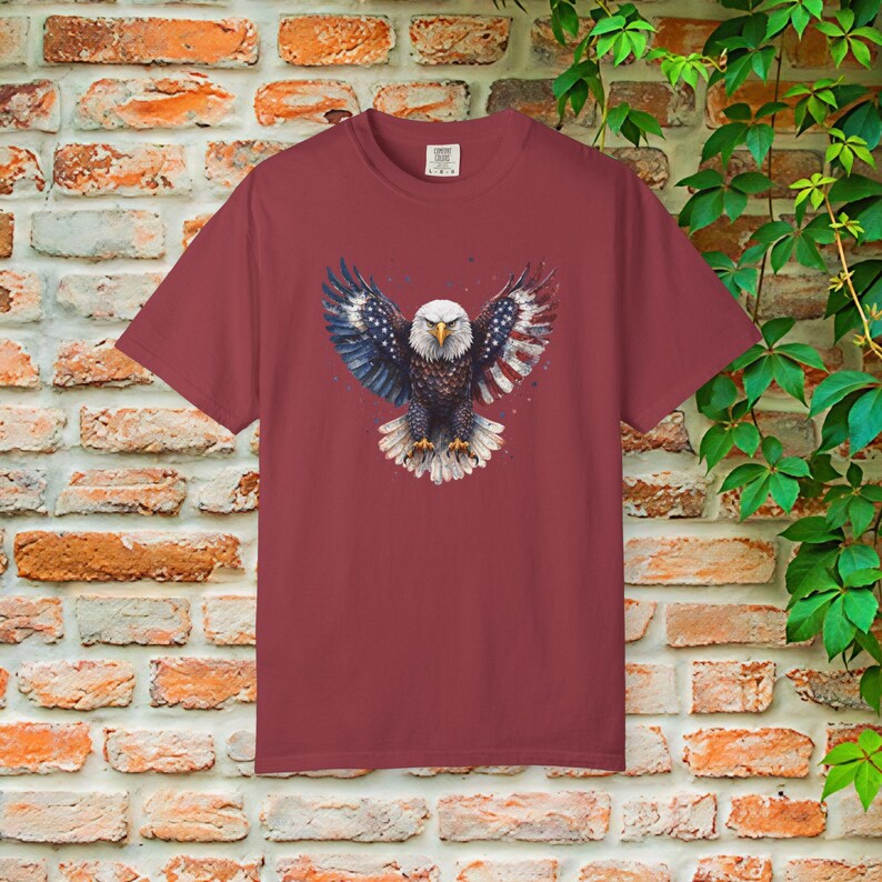 American Flag Bald Eagle T-shirt | Patriotic Vintage Eagle Tee | Soft Cotton Comfort Colors Chili