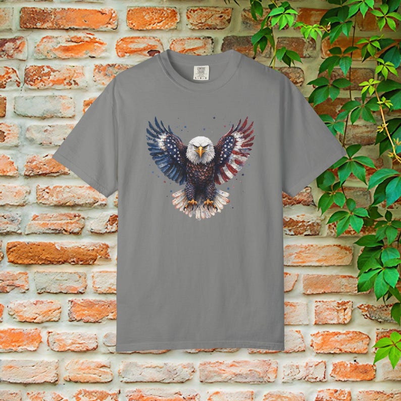 American Flag Bald Eagle T-shirt | Patriotic Vintage Eagle Tee | Soft Cotton Comfort Colors Granite