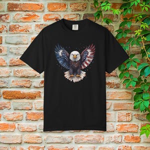American Flag Bald Eagle T-shirt | Patriotic Vintage Eagle Tee | Soft Cotton Comfort Colors Black