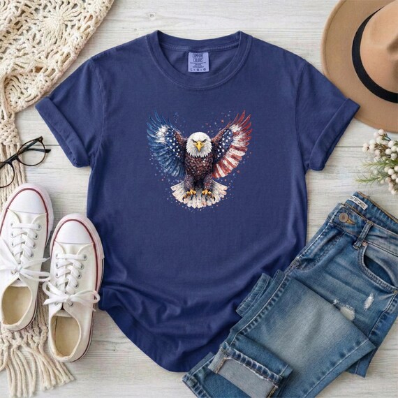 American Flag Bald Eagle T-shirt | Patriotic Vintage Eagle Tee | Soft Cotton Comfort Colors