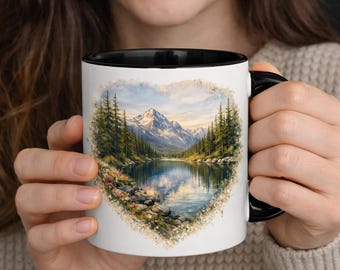 Bergsee Gemälde Tasse | Akzent Kaffeebecher (11oz, 15oz)