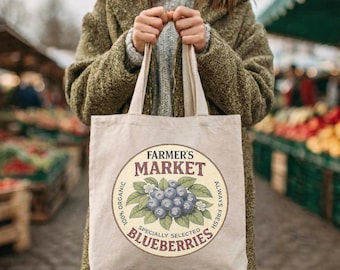 Farmer's Market Blueberry Tote Bag | Vintage Fruit Canvas Bag