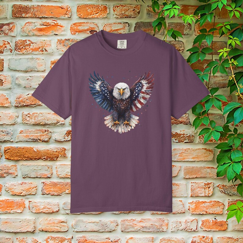 American Flag Bald Eagle T-shirt | Patriotic Vintage Eagle Tee | Soft Cotton Comfort Colors Berry
