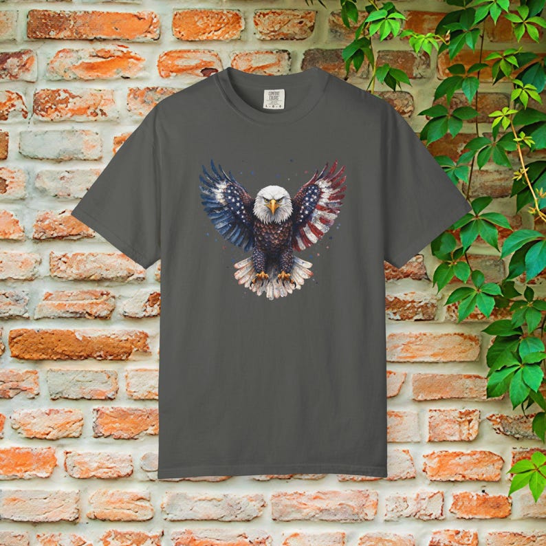 American Flag Bald Eagle T-shirt | Patriotic Vintage Eagle Tee | Soft Cotton Comfort Colors Pepper