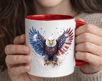 Amerikanische Flagge Adler Akzent Kaffeetasse | 11 Unzen 15 Unzen