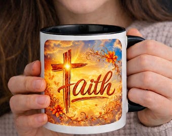 Glaube Kreuz Tasse | Spiritueller Akzent Kaffeetasse (11oz, 15oz)