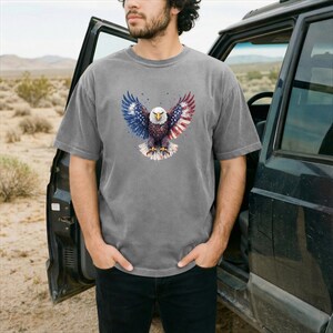 American Flag Bald Eagle T-shirt | Patriotic Vintage Eagle Tee | Soft Cotton Comfort Colors image 4