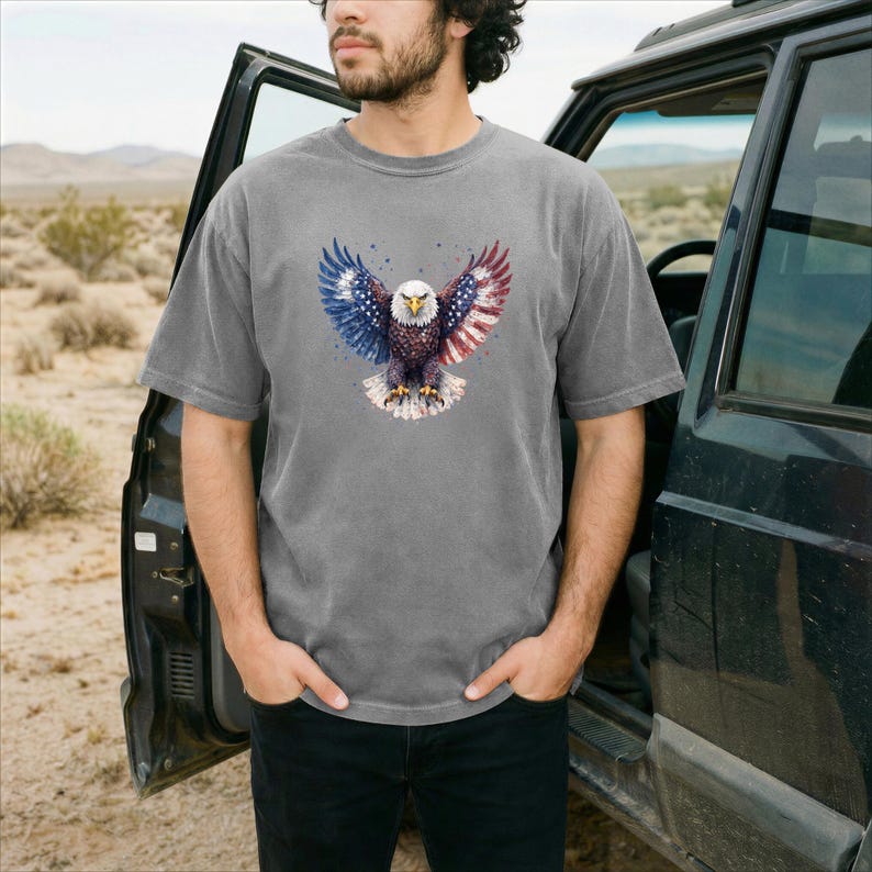 American Flag Bald Eagle T-shirt | Patriotic Vintage Eagle Tee | Soft Cotton Comfort Colors image 4