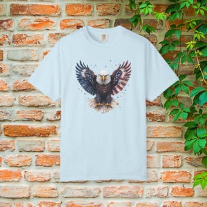 American Flag Bald Eagle T-shirt | Patriotic Vintage Eagle Tee | Soft Cotton Comfort Colors Chambray