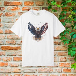 American Flag Bald Eagle T-shirt | Patriotic Vintage Eagle Tee | Soft Cotton Comfort Colors White