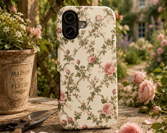 Vintage Rose Trellis Phone Case English Cottage Garden Floral Botanical Romantic Rose Pattern