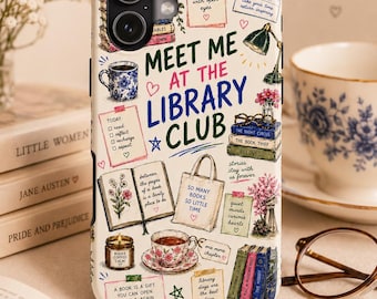 Etui na telefon Meet Me At The Library Club, etui na iPhone'a dla miłośników książek, estetyczne, urocze, wytrzymałe etui do czytania