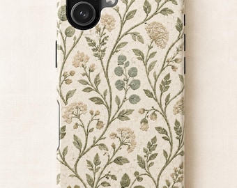 Etui na telefon z motywem kwiatowym i szałwią w stylu vintage, neutralne, botaniczne etui na iPhone'a, Cottagecore, estetyczne, beżowe, inspirowane dzikimi kwiatami