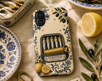 Portuguese Sardines Mosaic Phone Case Mediterranean Coastal Blue Tile Lemon iPhone Samsung Tough Protective Case