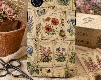Vintage Botanical Seed Packet Collage Tough Phone Case English Cottage Floral Garden Cottagecore Wildflower Phone Case iPhone Samsung