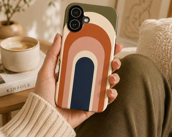 Etui na telefon w stylu retro z łukiem, etui na telefon w stylu mid-century modern, etui na iPhone'a w neutralnym geometrycznym stylu, abstrakcyjne, modne etui