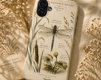 Vintage Dragonfly Phone Case Botanical Nature Study Aesthetic iPhone Case Cottagecore Insect Art Case Neutral Antique Style Phone Cover