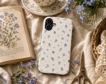 Blue Forget Me Not Floral Phone Case Watercolor Cottage Garden iPhone Case Delicate Botanical Samsung Case English Cottage Cover
