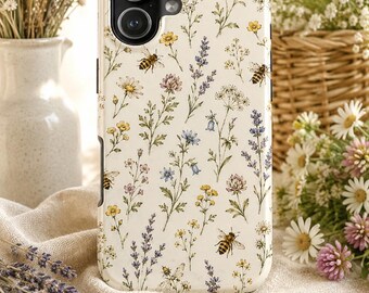 Wildflower Meadow Bees Botanical Phone Case Cottagecore Floral iPhone Case Lavender Daisy Bee Garden Nature Case Gift for Her
