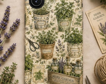 Etui na telefon Vintage Herb Garden English Cottage Botanical Lawenda Szałwia Rozmaryn Cottagecore Floral Kitchen Garden Nature iPhone Samsung