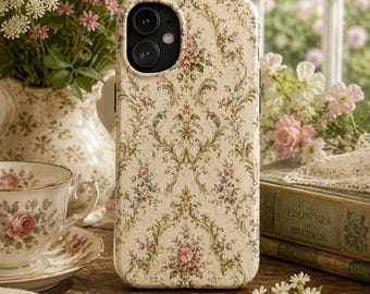 Vintage English Cottage Floral Wallpaper Phone Case Shabby Chic Botanical Victorian Garden Aesthetic iPhone Samsung Case Glossy Cover