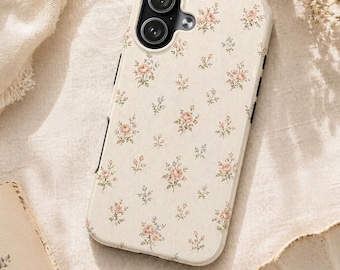 Vintage Floral Phone Case Cottagecore Aesthetic iPhone Case Dainty Rose Pattern Neutral Soft Feminine Case Shabby Chic Gift For Her